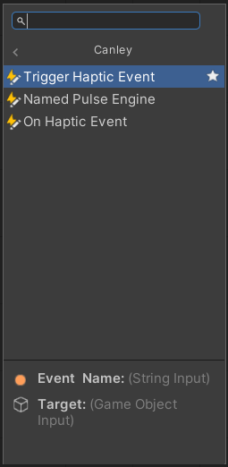 Fuzzy Finder showing Canley Haptics Events nodes